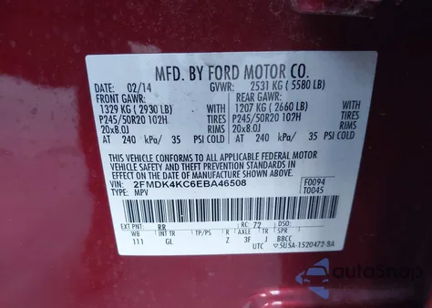 2014 Ford Edge Limited from USA, damaged, VIN 2FMDK4KC6EBA46508